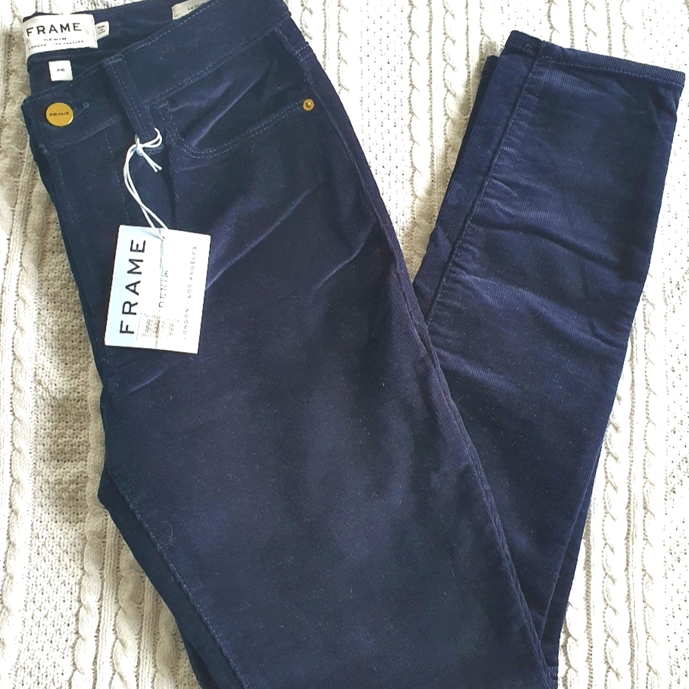 FRAME Womens Denim Corduroy Dark Navy Blue Le High Skinny Jeans Size 26